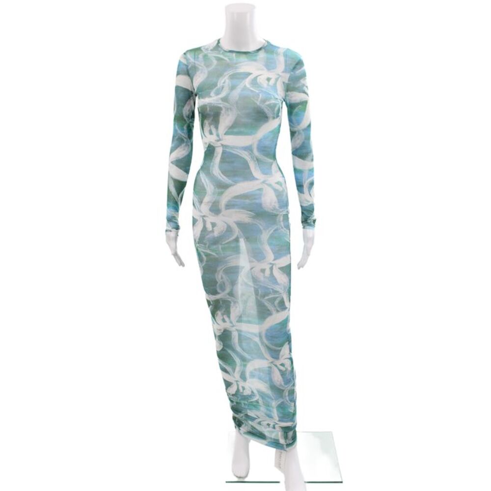 Louisa Ballou Womens Bodycon Tie Dye Long Sleeve Crewneck Dress Blue Size S